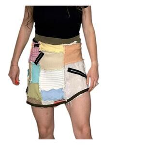 PETRA VIEIRA COLLECTION Red Balls Of Fire Vintage Patchwork Mini Skirt Y2K‎ Med